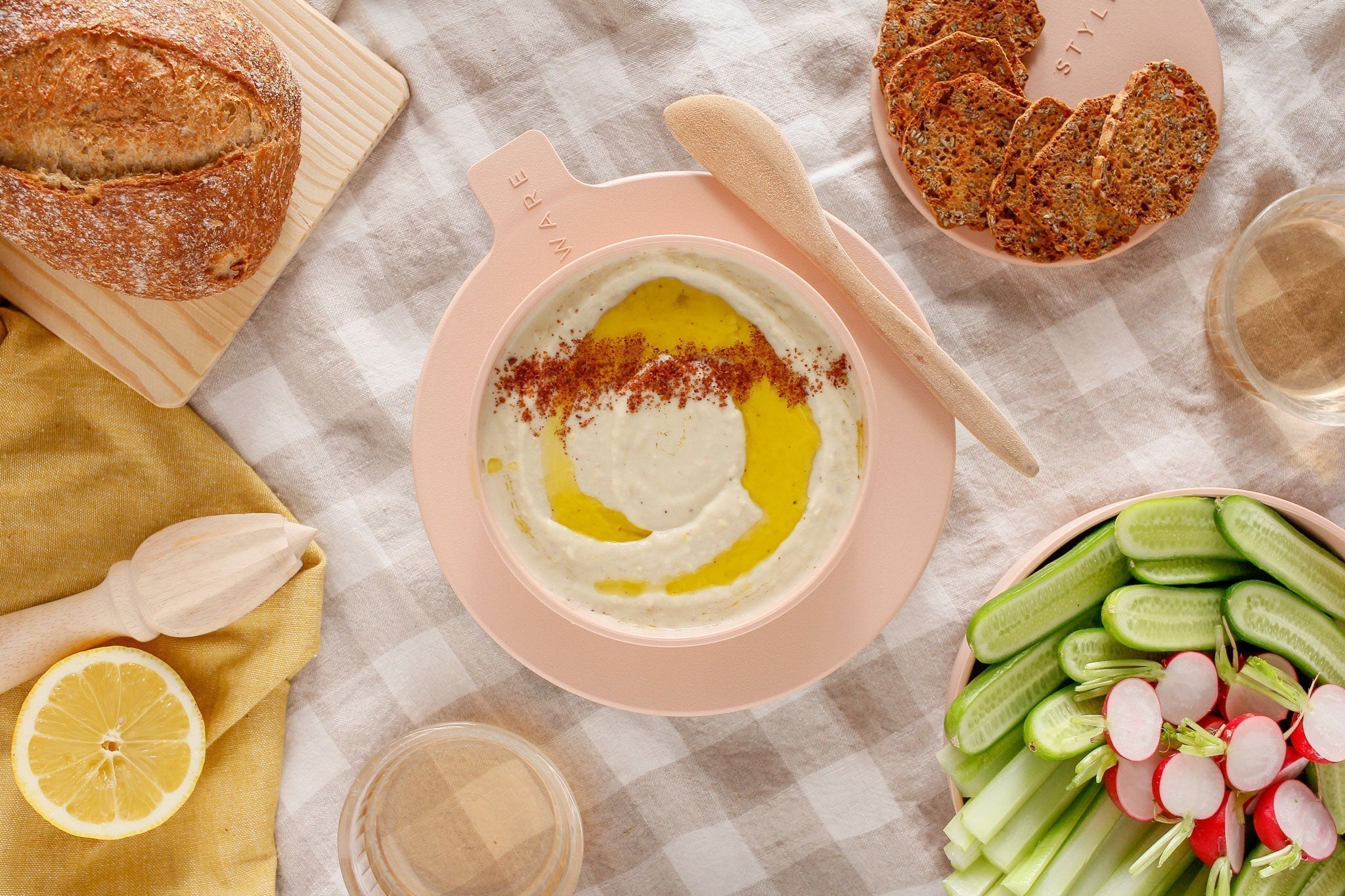 Creamy White Bean Dip with Radish, Celery and Crackers