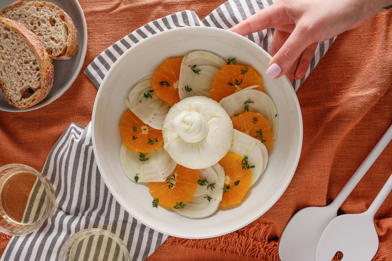 BURRATA WITH PICKLED FENNEL, ORANGE & LEMON THYME