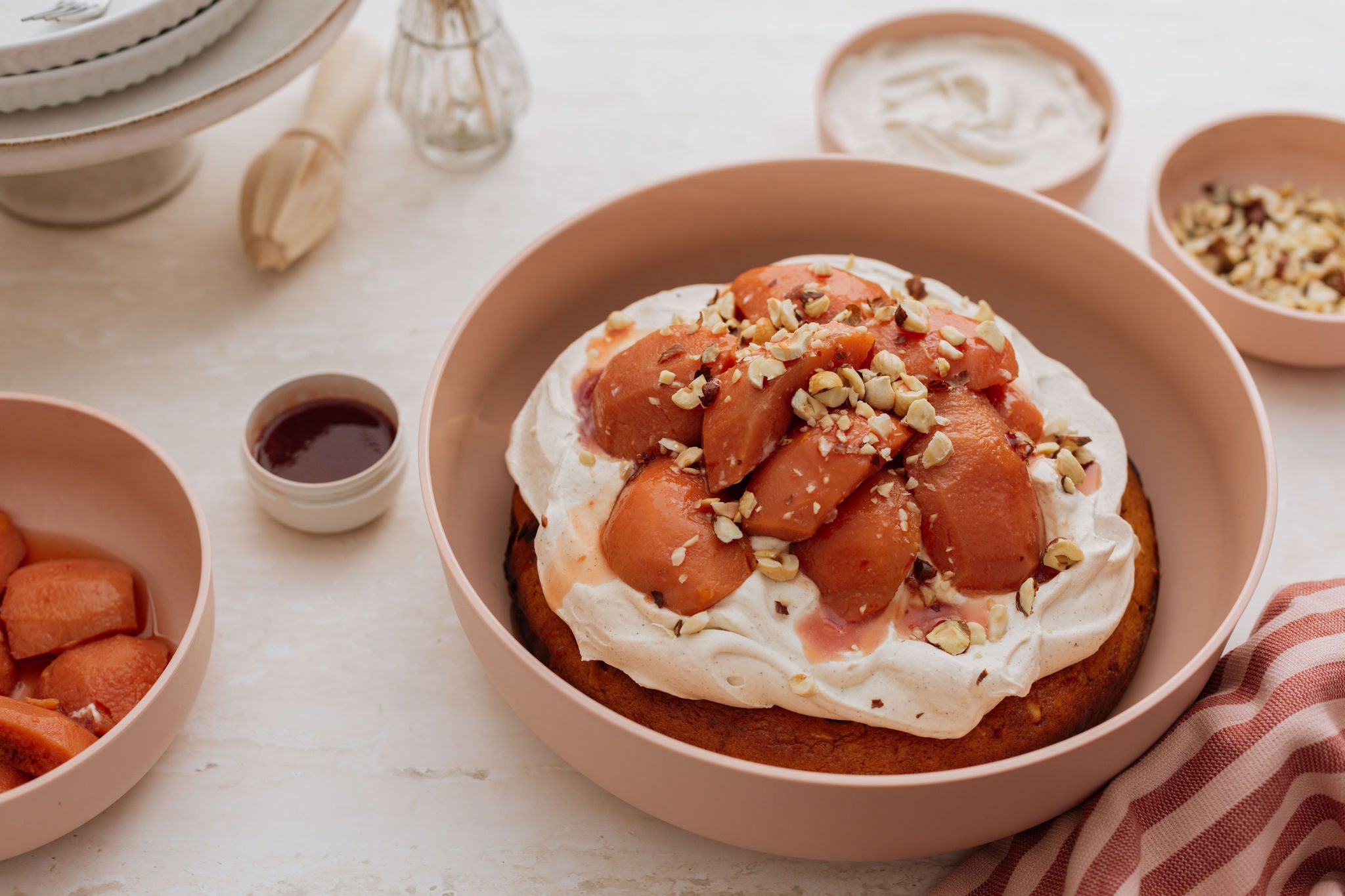 HONEY & HAZELNUT CAKE WITH SPICED CREAM AND ROASTED QUINCE