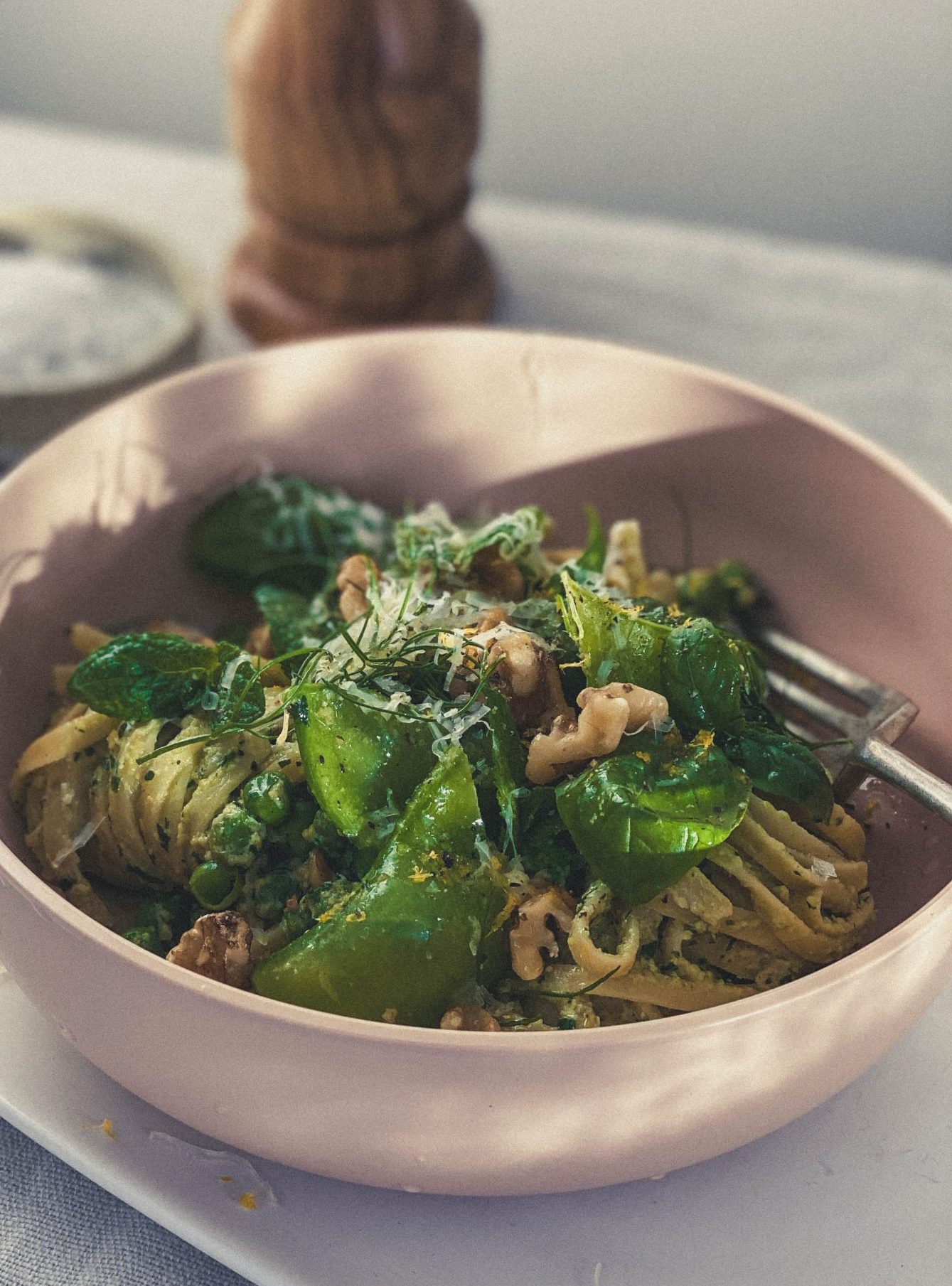 Styleware Style Files From Our Kitchen Recipe Series. The combination of walnuts, ricotta and herbs in this green linguine make it ever so moreish.
