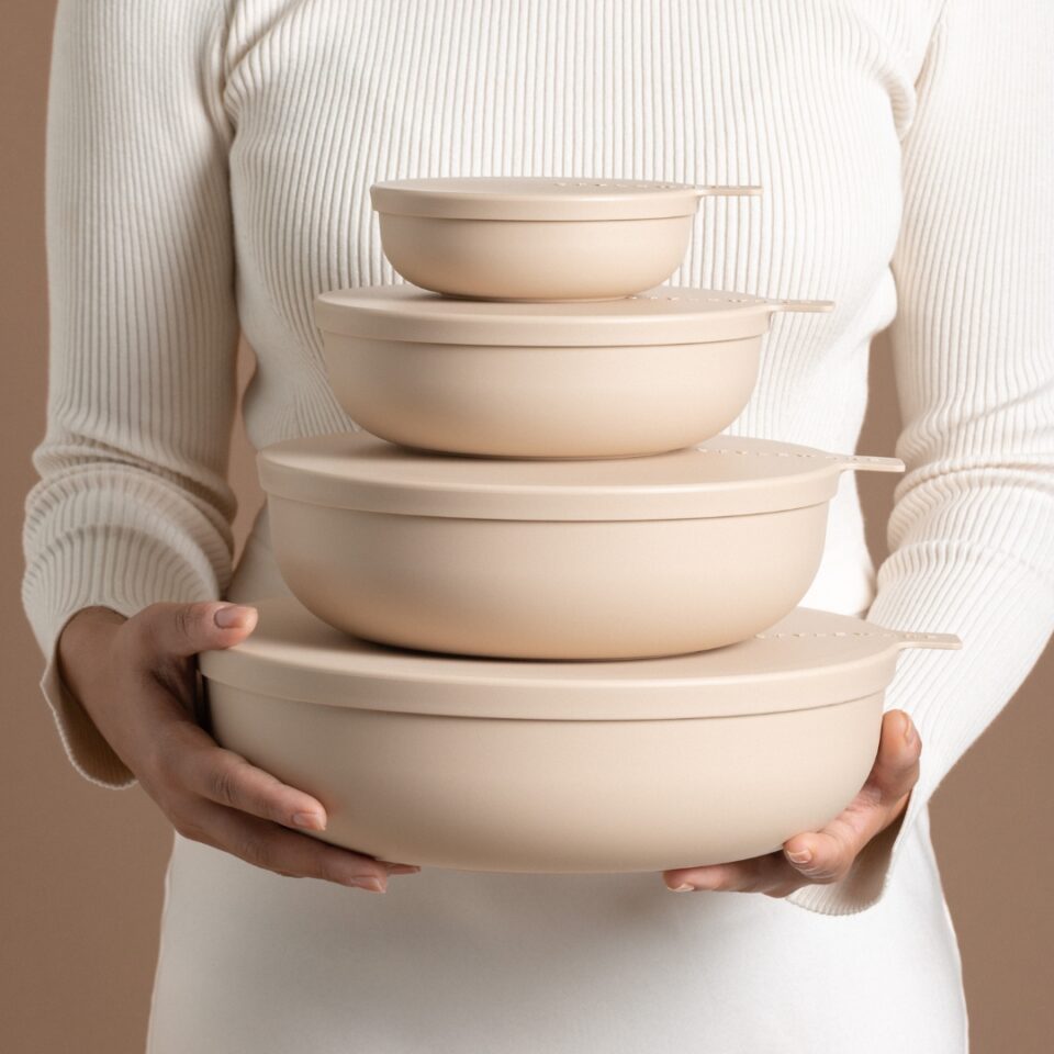 Styleware nesting bowls in new Biscotti, available in best selling 4 piece sets.